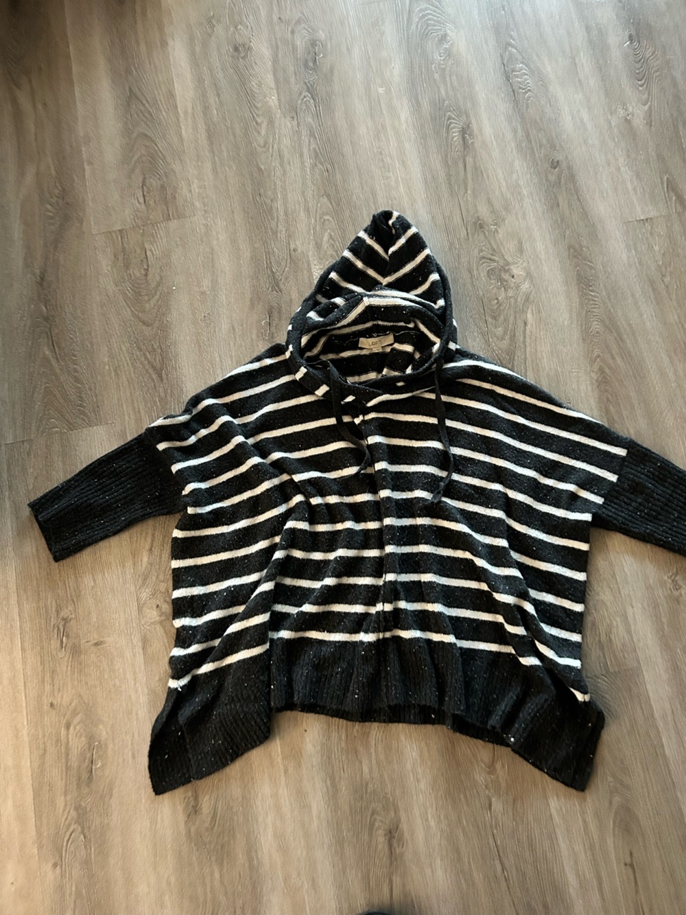 LOFT Black and White Striped Dolman Sleeve Hooded Sweater size medium